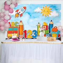 Lofaris Cartoon School Photography Backdrop with ABC Letters and Numbers, Colorful Learning Background for Kids Photoshoot and Party