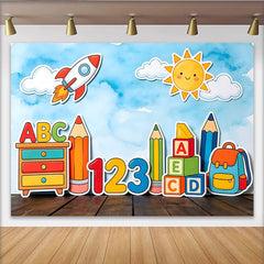 Lofaris Cartoon School Photography Backdrop with ABC Letters and Numbers, Colorful Learning Background for Kids Photoshoot and Party