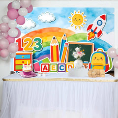 Lofaris Colorful Back To School Backdrop with Rainbow, Numbers, and Alphabet, Fun Learning Photo Background for Kids Party Decor