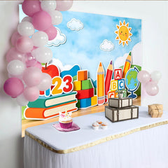Lofaris Vibrant Back To School Backdrop with Books and Pencils, Educational Photography Background for Classroom Decor