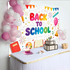 Lofaris Vibrant Back To School Backdrop with Alarm Clock, Books and Apple, Educational Theme Background for Classroom Decor