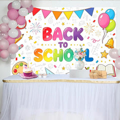 Lofaris Vibrant Back To School Photography Backdrop with Educational Elements, Cheerful Classroom Background for Students and Teachers