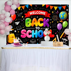 Lofaris Colorful Welcome Back To School Backdrop with Balloons and School Supplies, Chalkboard Style Photography Background for Classroom Decor