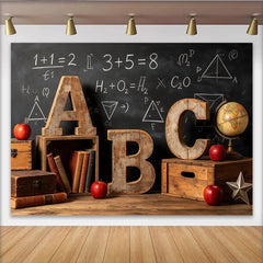 Lofaris Vintage Classroom Photography Backdrop with Blackboard, ABC Letters and Books, Educational Studio Background for School Portrait