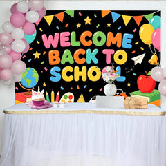 Lofaris Colorful Welcome Back to School Backdrop with Balloons and Books, Vibrant Classroom Decoration Background for Students