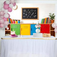 Lofaris Colorful Classroom Photography Backdrop with Blackboard and Lockers, Vibrant School Background for Kids' Portraits and Events