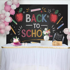 Lofaris Back To School Chalkboard Backdrop, Colorful Apples, Pencils, Fun Photo Background for Classroom Decor and Party Photography
