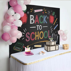 Lofaris Back To School Chalkboard Backdrop, Colorful Apples, Pencils, Fun Photo Background for Classroom Decor and Party Photography
