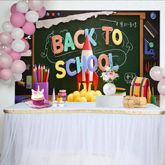 Lofaris Colorful Back To School Backdrop with Chalkboard and Rocket, Vibrant School Supplies Background for Classroom Decor and Photos