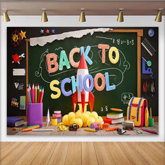 Lofaris Colorful Back To School Backdrop with Chalkboard and Rocket, Vibrant School Supplies Background for Classroom Decor and Photos