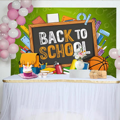 Lofaris Vibrant Green Back to School Backdrop with Blackboard and Supplies, Classroom Photography Background for Students