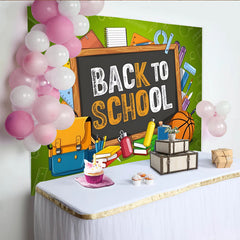 Lofaris Vibrant Green Back to School Backdrop with Blackboard and Supplies, Classroom Photography Background for Students