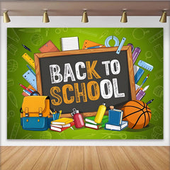 Lofaris Vibrant Green Back to School Backdrop with Blackboard and Supplies, Classroom Photography Background for Students
