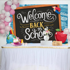 Lofaris Welcome Back To School Blackboard Backdrop with Pencils and Apple, Educational Photo Background for Classroom and Studio Photography