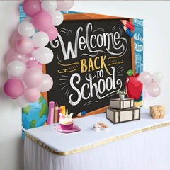 Lofaris Welcome Back To School Blackboard Backdrop with Pencils and Apple, Educational Photo Background for Classroom and Studio Photography