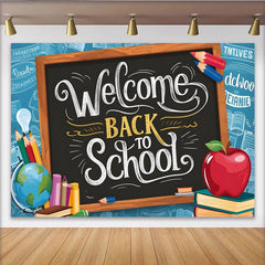 Lofaris Welcome Back To School Blackboard Backdrop with Pencils and Apple, Educational Photo Background for Classroom and Studio Photography