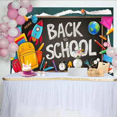 Lofaris Vibrant Back To School Backdrop with Blackboard and School Supplies, Colorful Photography Background for Classroom Decor