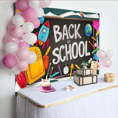 Lofaris Vibrant Back To School Backdrop with Blackboard and School Supplies, Colorful Photography Background for Classroom Decor