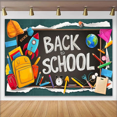 Lofaris Vibrant Back To School Backdrop with Blackboard and School Supplies, Colorful Photography Background for Classroom Decor