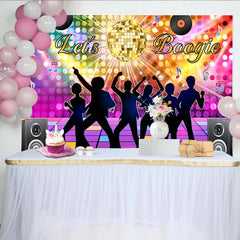 Lofaris Colorful Disco Dance Backdrop with Let's Boogie and Dancing Silhouettes, Vibrant 70s Party Background for Retro Event Photo Booth Props