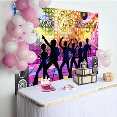 Lofaris Colorful Disco Dance Backdrop with Let's Boogie and Dancing Silhouettes, Vibrant 70s Party Background for Retro Event Photo Booth Props