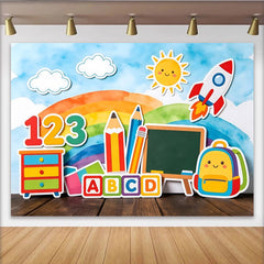 Lofaris Colorful School Photography Backdrop with Rainbow and Learning Elements, Bright Educational Background for Kids Photoshoot