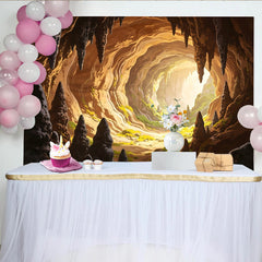 Lofaris Illuminated Fantasy Cave Photography Backdrop with Stalactites and Green Moss, Vibrant Adventure Theme Background for Studio Photoshoot