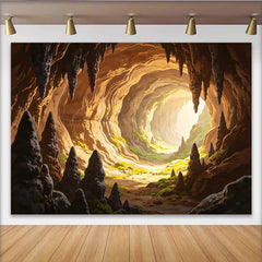 Lofaris Illuminated Fantasy Cave Photography Backdrop with Stalactites and Green Moss, Vibrant Adventure Theme Background for Studio Photoshoot
