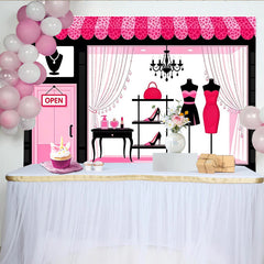 Lofaris Pink and Black Fashion Boutique Photography Backdrop with Elegant Shop Window, Glamour Studio Background for Women and Girls Photoshoot