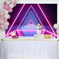 Lofaris Neon Geometric Abstract Photography Backdrop with Glowing Pink and Blue Triangles, Futuristic Studio Background for Party Decor