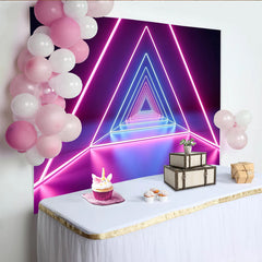 Lofaris Neon Geometric Abstract Photography Backdrop with Glowing Pink and Blue Triangles, Futuristic Studio Background for Party Decor