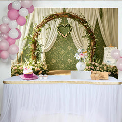 Lofaris Rustic Wooden Arch Wedding Backdrop with Pink Roses, Elegant Floral Background for Romantic Ceremony Photoshoot