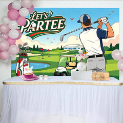 Lofaris Let's Partee Golf Birthday Backdrop with Golfer, Golf Cart, and Green Course, Sports Theme Party Decor for Photoshoot