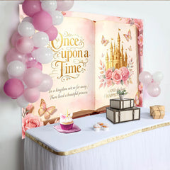 Lofaris Pink Fairy Tale Storybook Photography Backdrop with Golden Castle, Magical Princess Party Background for Girls Photoshoot