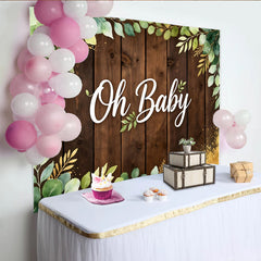 Lofaris Rustic Wood Eucalyptus Oh Baby Shower Backdrop, Greenery Foliage Photography Background for Gender Reveal Party Decor