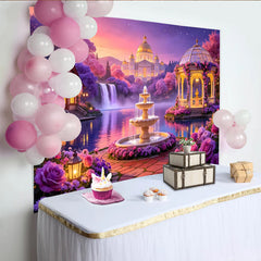 Lofaris Dreamy Fairytale Garden Photography Backdrop with Enchanted Castle and Waterfall, Romantic Party Decor for Photoshoot