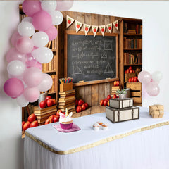 Lofaris Rustic School Photography Backdrop with Bookshelves and Blackboard, Vintage Classroom Background for Teacher Appreciation.