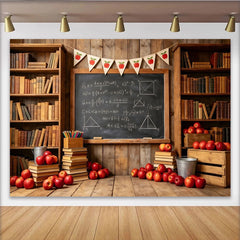 Lofaris Rustic School Photography Backdrop with Bookshelves and Blackboard, Vintage Classroom Background for Teacher Appreciation.