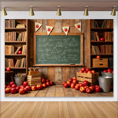 Lofaris Rustic Wooden Back To School Backdrop with Chalkboard and Apples, Teacher Appreciation Photography Background for Studio Photoshoot