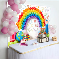 Lofaris Colorful Back to School Backdrop featuring Rainbow Balloons Pencils and Globe, Fun Photo Booth Prop for Classroom Decor