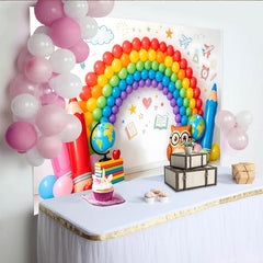 Lofaris Vibrant Rainbow Back To School Backdrop with Pencils and Globe, Fun Learning Photography Background for Kids