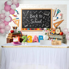 Lofaris Back to School Blackboard Backdrop with Colorful Pencils and ABC Numbers, White Brick Wall Background for Classroom Decor