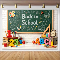 Lofaris Green Chalkboard Back to School Backdrop with Books and Apples, Classroom Photography Background for Students