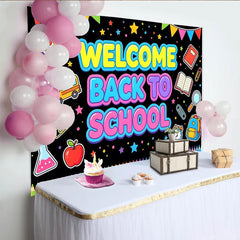 Lofaris Colorful Welcome Back To School Backdrop with Bus, Books, and Pencils, Photo Background for First Day of School Party Decor