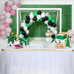 Lofaris Green Soccer Field Birthday Backdrop with Goal, Balloons and Trophies, Sports Theme Party Background for Photo Booth Decor