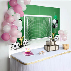 Lofaris Green Soccer Field Birthday Backdrop with Goal, Balls, Trophies and Balloons, Sports Theme Party Photography Background Decor
