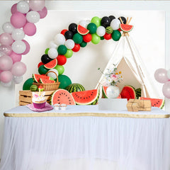 Lofaris Watermelon Birthday Backdrop with Green Red Balloons and Teepee Tent, Summer Fruit Party Photography Background Decor