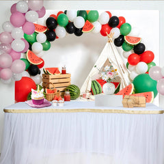 Lofaris Watermelon Photography Backdrop with Balloons and Teepee Tent, Summer Party Decor for Photoshoot