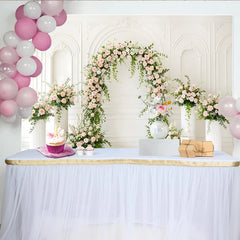 Lofaris Elegant White Arch Floral Photography Backdrop with Pink Roses, Beautiful Wedding Photo Background for Bridal Shower Party Decor