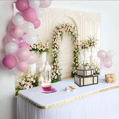 Lofaris Elegant White Floral Arch Wedding Backdrop with Pink Roses and Greenery, Romantic Background for Bridal Shower or Event Decor